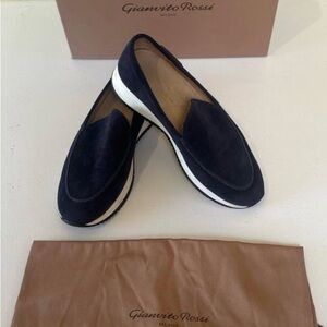 Gianvito Rossi Blue Flats with Textured Fabric and White Rubber Sole